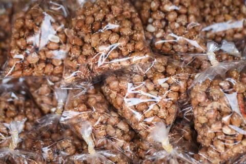 Fried bean in plastic bag package Stock Photos