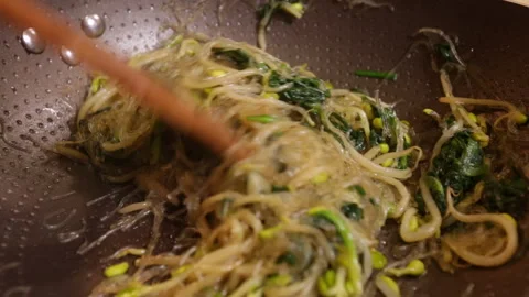 Fried bean sprouts in soy sauce, green bean sprouts and yellow bean sprouts Stock Footage 202235300