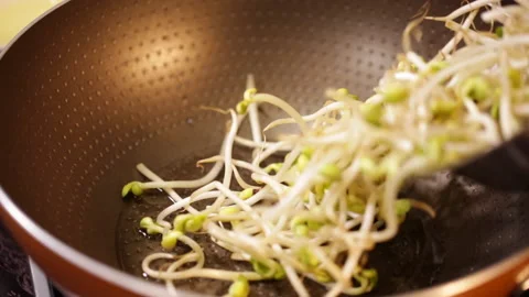 Fried bean sprouts in soy sauce, green bean sprouts and yellow bean sprouts Stock Footage 202235307