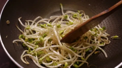 Fried bean sprouts in soy sauce, green bean sprouts and yellow bean sprouts Stock Footage 202235315