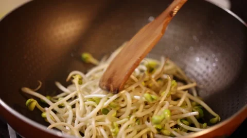 Fried bean sprouts in soy sauce, green bean sprouts and yellow bean sprouts Stock Footage 202235316