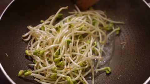Fried bean sprouts in soy sauce, green bean sprouts and yellow bean sprouts Stock Footage 202235320