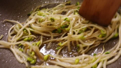 Fried bean sprouts in soy sauce, green bean sprouts and yellow bean sprouts Stock Footage 202235334