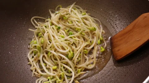 Fried bean sprouts in soy sauce, green bean sprouts and yellow bean sprouts Stock Footage 202235343