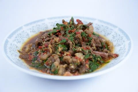 Fried beef with basil Stock Photos