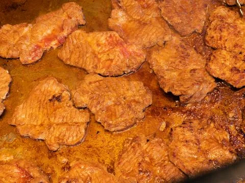 Fried Beef Cutlets Cooking in a Pan Stock Photos