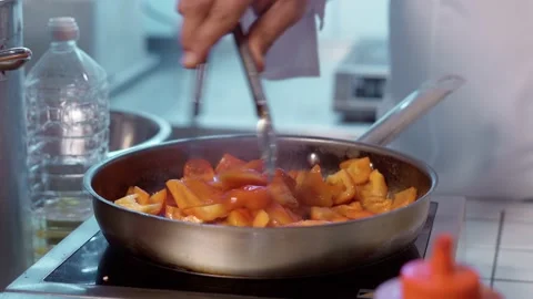 Fried bell pepper. Stock Footage 154456273