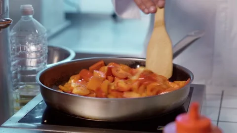 Fried bell pepper. Stock Footage 154456639