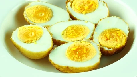 Fried boiled egg  in plate, Thai famous food. Stock Footage 199572647