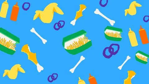 Fried bones and snacks background Stock Illustration