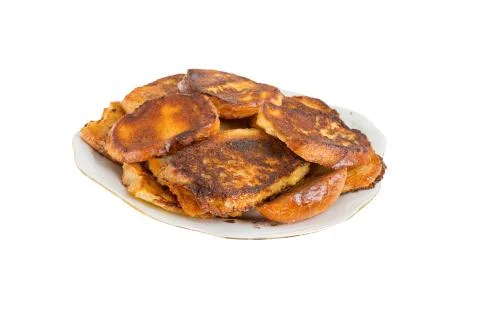 Fried bread in the milk on a plate Stock Photos