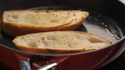 Fried bread on the pan Stock Footage 62809801