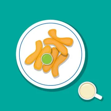 Fried bread stick with pandan custard and soymilk Stock Illustration