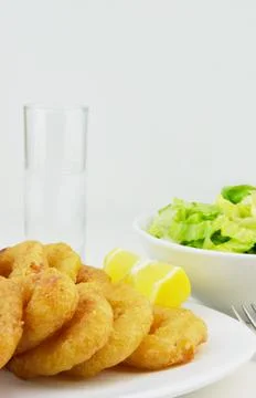 Fried breaded calamari Stock Photos