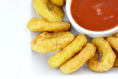 Fried breaded calamari Stock Photos