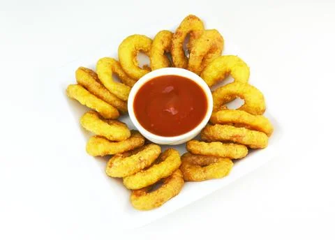 Fried breaded calamari Stock Photos