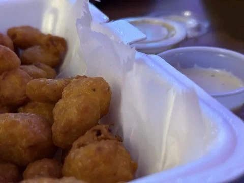 Fried Breaded Cauliflower in Takeout Container Stock Photos