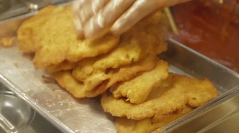 Fried Breaded Chicken Fillets &amp; Breaded Eggplant Stock Footage 42710888