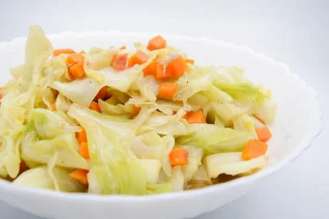 Fried Cabbage With Fish Sauce. it is a simple menu, make the fish sauce to be Stock Photos