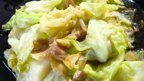 Fried cabbage with fish sauce in plate , Chiangmai Thailand Stock Footage 301208113