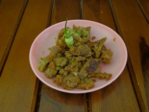 Fried capcay is a solo specialty consisting of wheat flour, cabbage, and chili Stock Photos