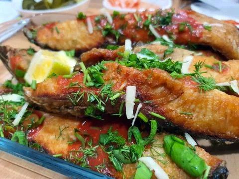 Fried carp fish Stock Photos