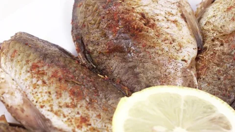Fried carp with lemon 스톡 동영상 74821397
