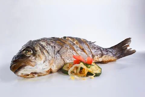 Fried catfish with a side of vegetables Stock Photos