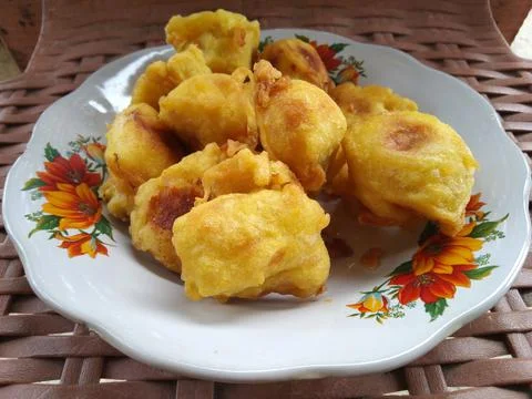 Fried cempedak seen from the side Stock Photos