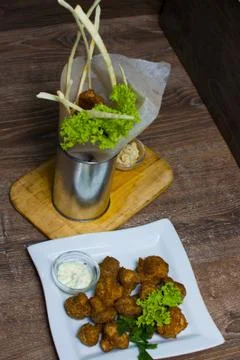 Fried champignons with sauce 写真素材