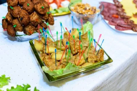 Fried cheese with toothpick Stock Photos