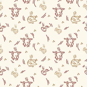 Fried chicken and grilled pattern. Poultry food background for Fast Food Stock Illustration