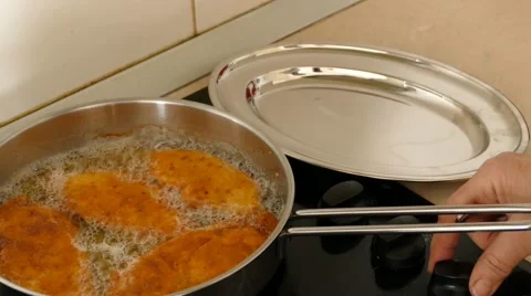 Fried Chicken Breast Taking Out Stock Footage 48435047