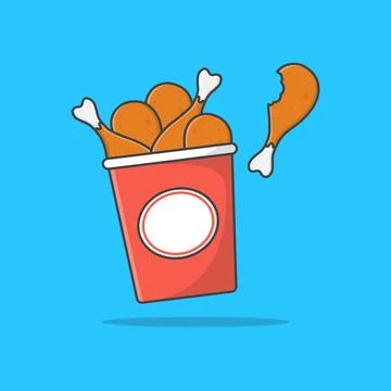 Fried Chicken Bucket Vector Icon Illustration. Fried Chicken Flat Icon Illustrazione stock