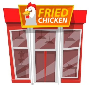 Fried Chicken, Cafe Building, Facade Exterior Ilustración de archivo