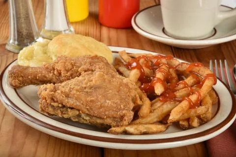 Fried chicken dinner Stock Photos