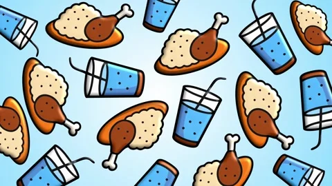 Fried Chicken Drinks Food Pattern Light Blue Background Stock Footage 322035375