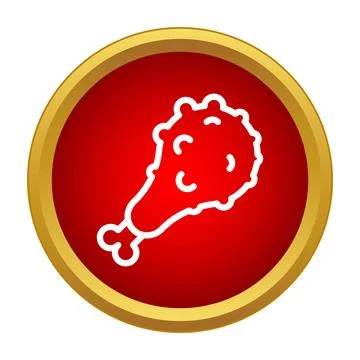 Fried chicken drumstick icon on red circle button Stock Illustration