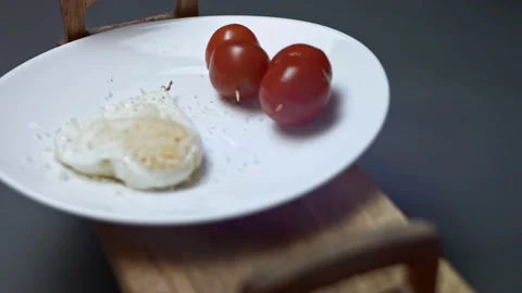 Fried chicken egg, shape in the form of a heart with parmigiano reggiano cheese Stock Footage 146667525