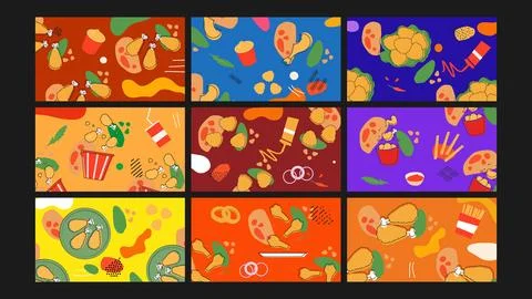 Fried chicken feast background Set Stock Illustration