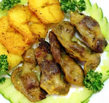 Fried chicken gizzards Stock Photos