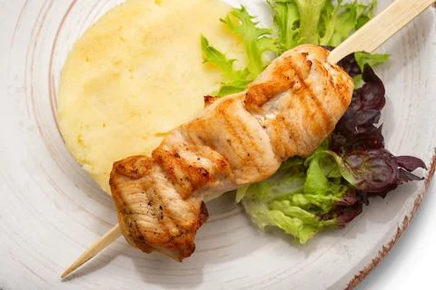 Fried Chicken Kebab Mashed Potatoes Stock Photos