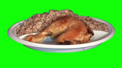 Fried chicken leg, buckwheat on throwaway plate Stock Footage 47561453