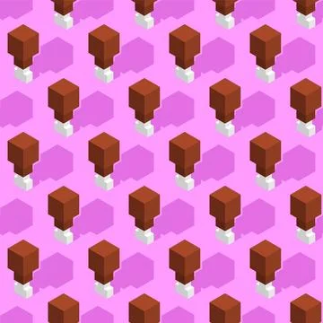 Fried chicken leg isometric pattern seamless. Fast food background Stock Illustration