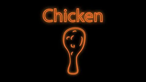 Fried chicken leg neon light icon. Glowing sign with alphabet, numbers and sy Stock Illustration