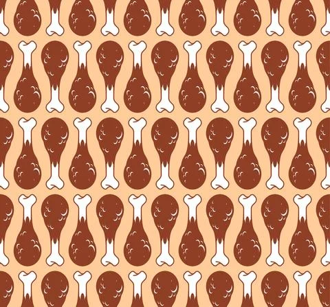 Fried chicken leg pattern seamless. Roast chicken leg background. Vector text Stock Illustration