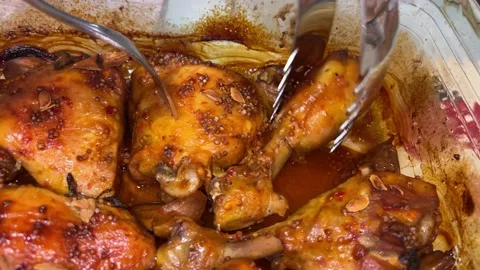 Fried chicken legs on the table Video stock 230078539