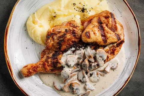 Fried chicken with mashed potatoes Stock Photos
