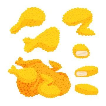 Fried chicken meat menu set made with small yellow dots, viewed from above on a Stock-Illustration