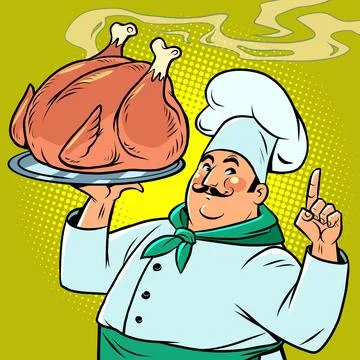 Fried chicken or turkey on a platter from the cook. Thanksgiving and Christmas Illustrazione stock